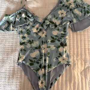 *****2 for $25***** By Egreis worn once floral asymmetrical body suit.